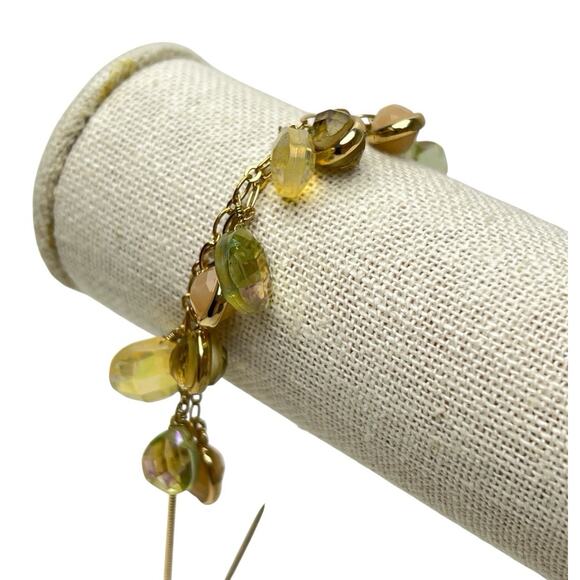 Anne Klein Bracelet Iridescent Color Beads Golden Snake Chain Slider Adjustable - Picture 9 of 10